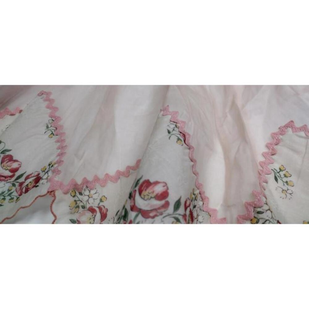 40s 50s Silk Organza Apron Mother Daughter Set Light Pink Red Roses Handkerchief - Picture 8 of 16